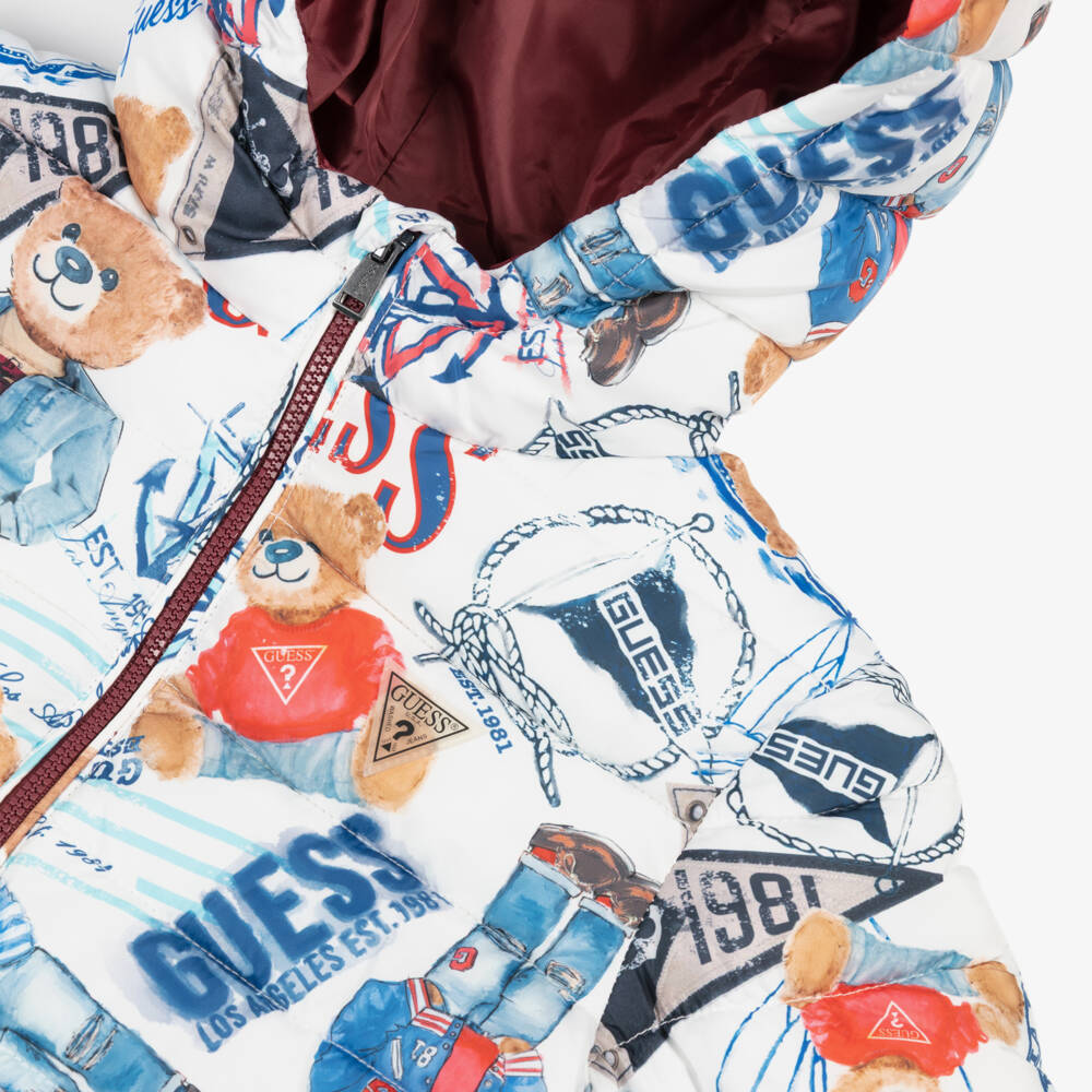 Guess-Blue Bear Print Hooded Puffer Jacket | Childrensalon Outlet