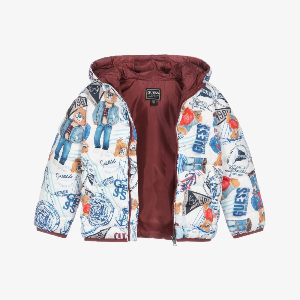 Guess-Blue Bear Print Hooded Puffer Jacket | Childrensalon Outlet