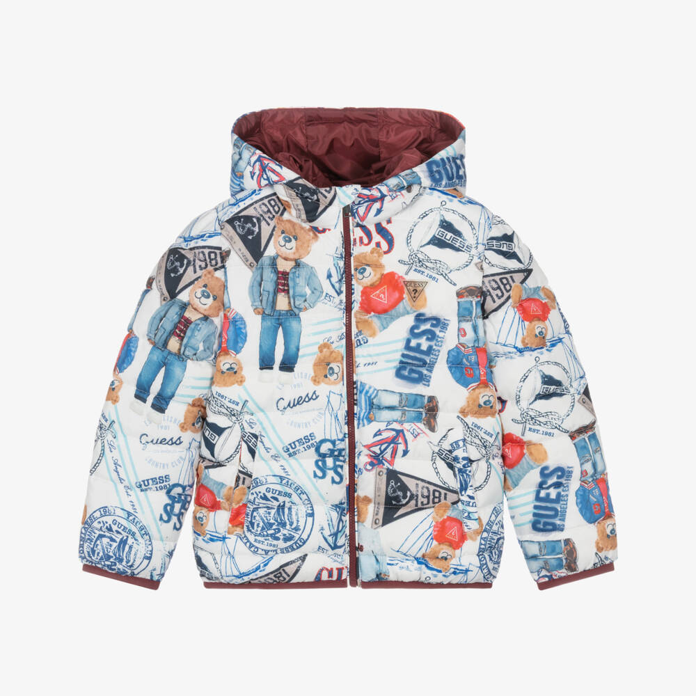 Guess-Blue Bear Print Hooded Puffer Jacket | Childrensalon Outlet