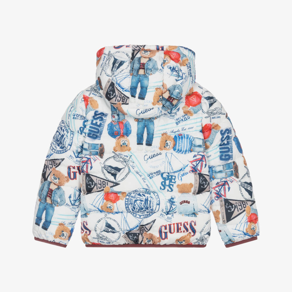 Guess-Blue Bear Print Hooded Puffer Jacket | Childrensalon Outlet