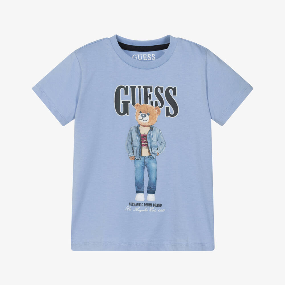 Guess-Футболка синий с медведем для мальчиков | Childrensalon Outlet