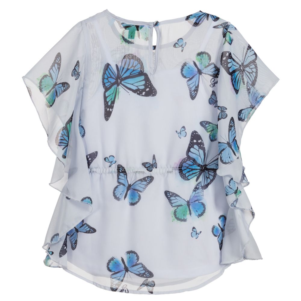 Guess - Blue Butterfly Print Blouse | Childrensalon Outlet