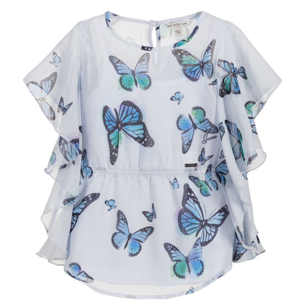 Guess-Blue Butterfly Print Blouse | Childrensalon Outlet