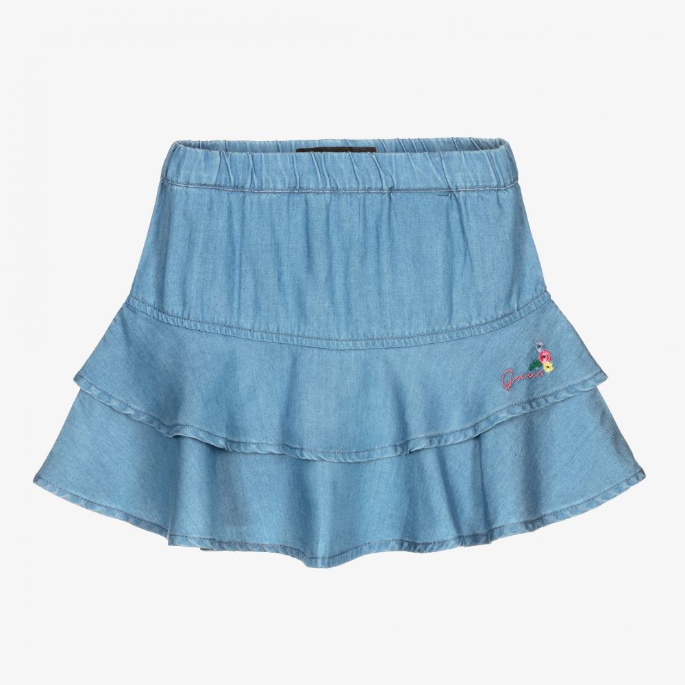 Guess-Blue Chambray Ruffle Skirt | Childrensalon Outlet