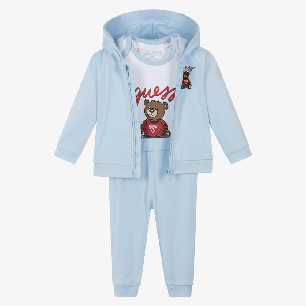 Guess-Blue Cotton Baby Tracksuit Set with Teddy Mascot | Childrensalon Outlet