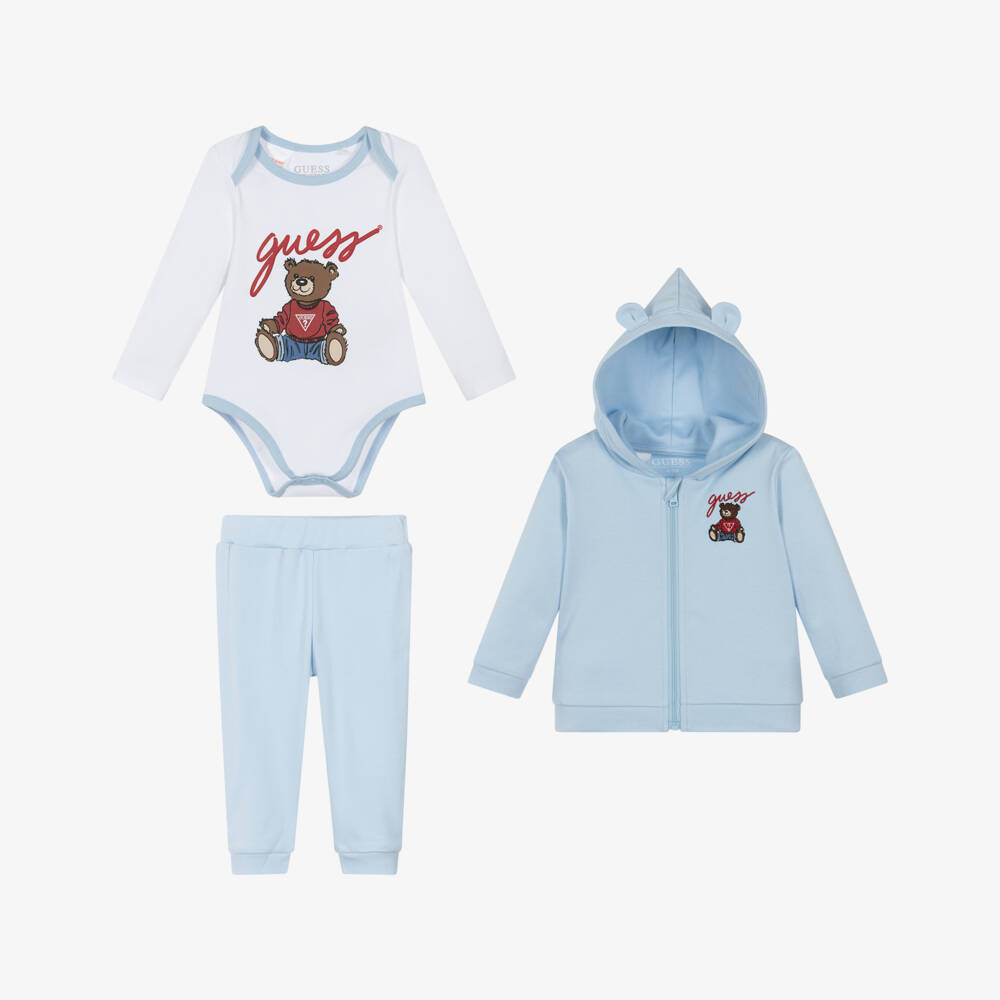 Guess-Blue Cotton Baby Tracksuit Set with Teddy Mascot | Childrensalon Outlet