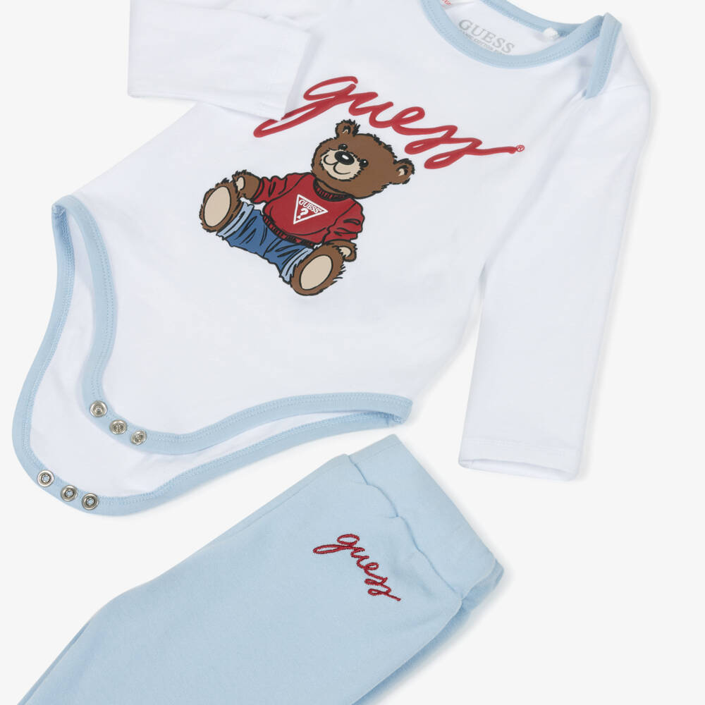 Guess-Blue Cotton Baby Tracksuit Set with Teddy Mascot | Childrensalon Outlet