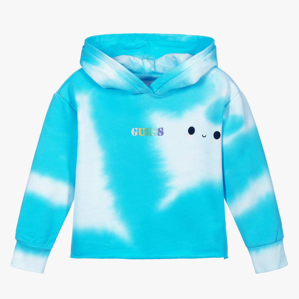 Guess - Sweat à capuche court bleu en coton | Childrensalon