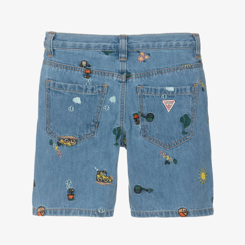 Guess-Blue Denim Embroidered Shorts | Childrensalon Outlet