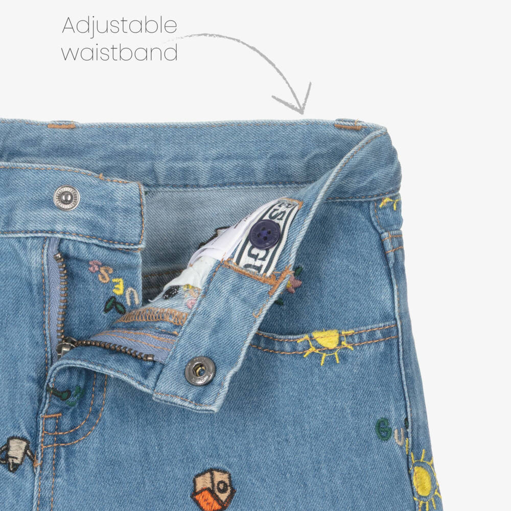 Guess-Blue Denim Embroidered Shorts | Childrensalon Outlet