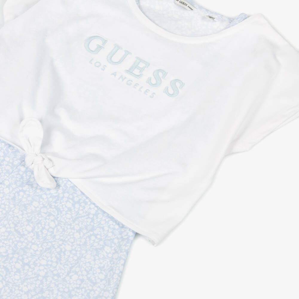 Guess-Blue Floral Cotton Layered Dress | Childrensalon Outlet