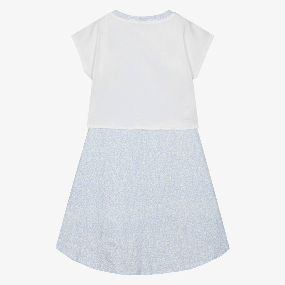 Guess-Blue Floral Cotton Layered Dress | Childrensalon Outlet