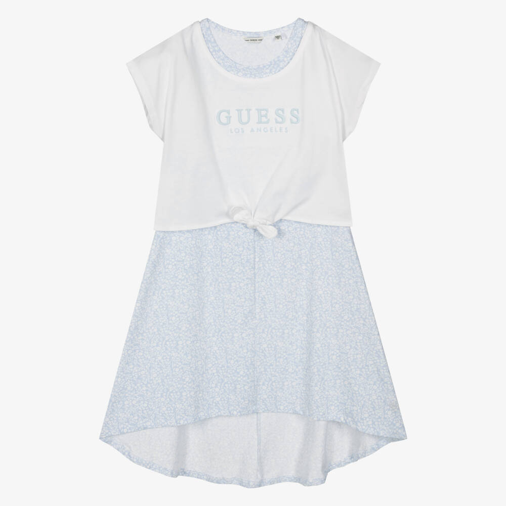 Guess-فستان طبقات قطن أزرق مزهر | Childrensalon Outlet