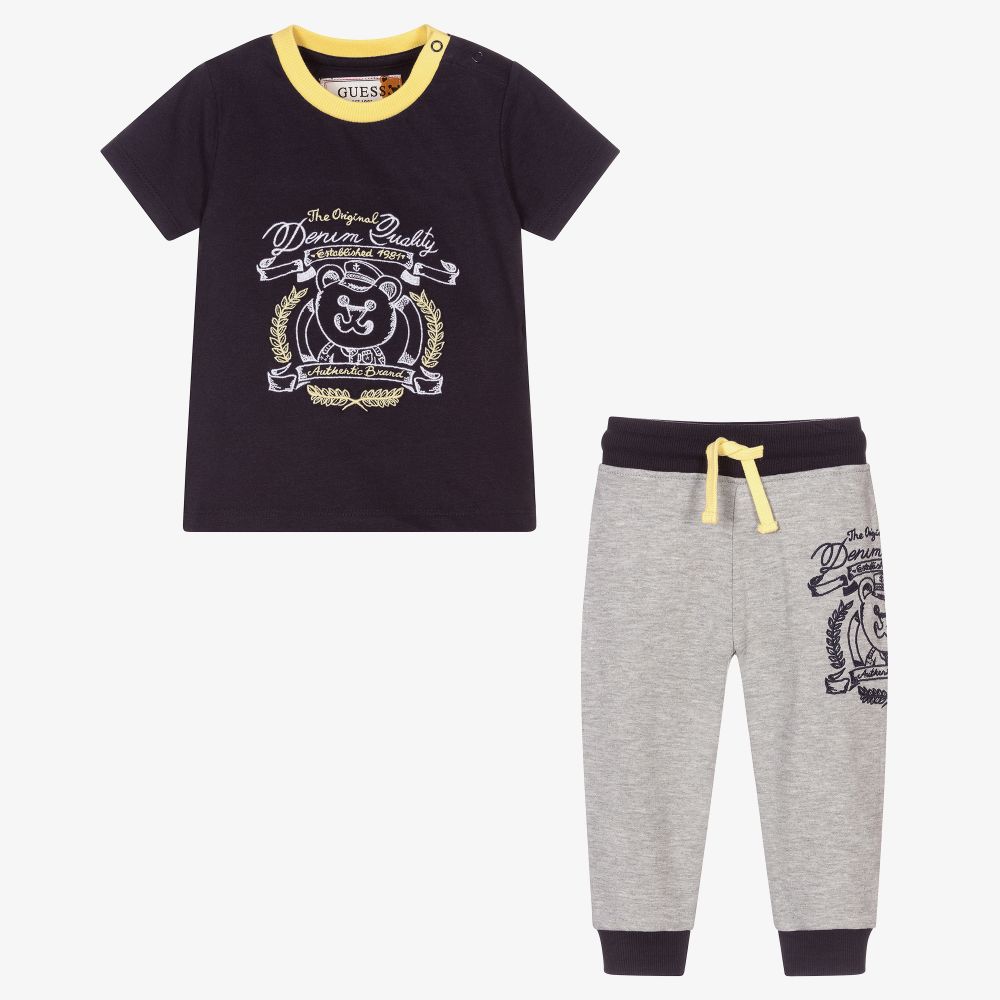 Guess-Blue & Grey Baby Trouser Set | Childrensalon Outlet