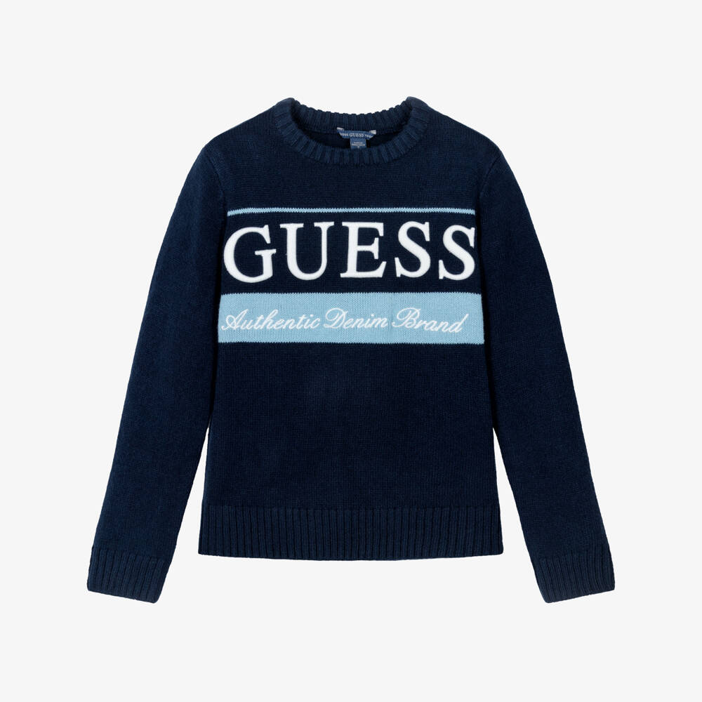 Guess-Blue Knitted Logo Sweater | Childrensalon Outlet
