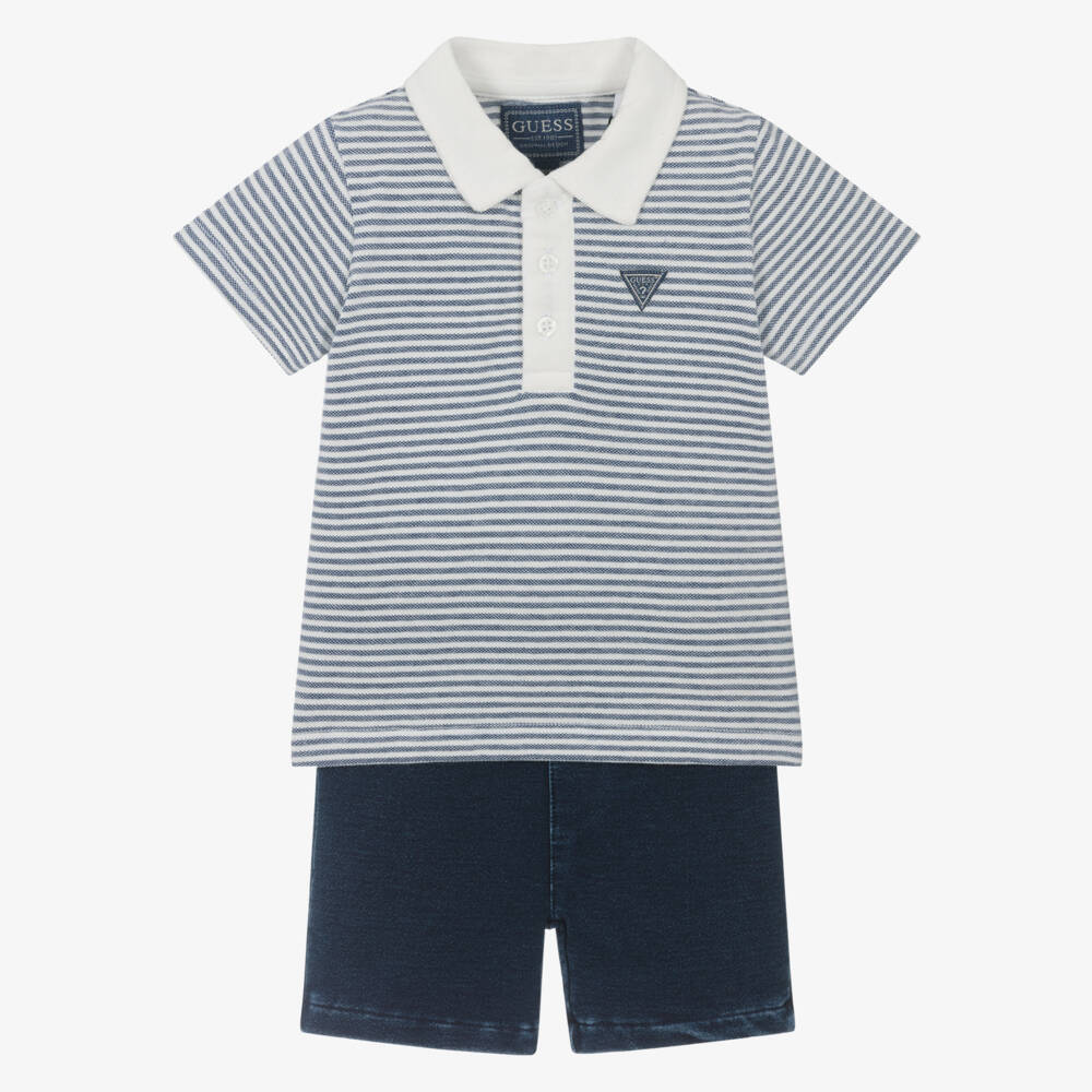 Guess-Blue Polo & Denim Shorts Ensemble | Childrensalon Outlet