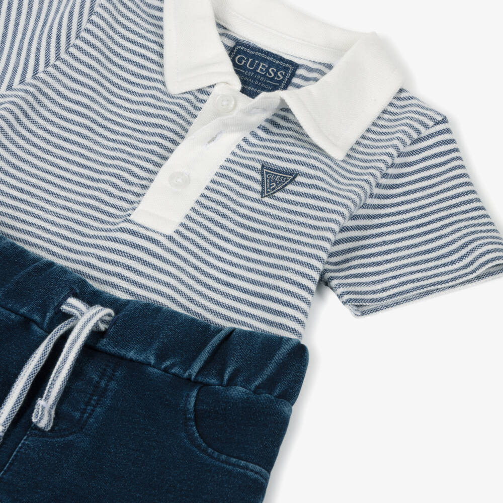 Guess-طقم بولو أزرق مع شورت جينز | Childrensalon Outlet