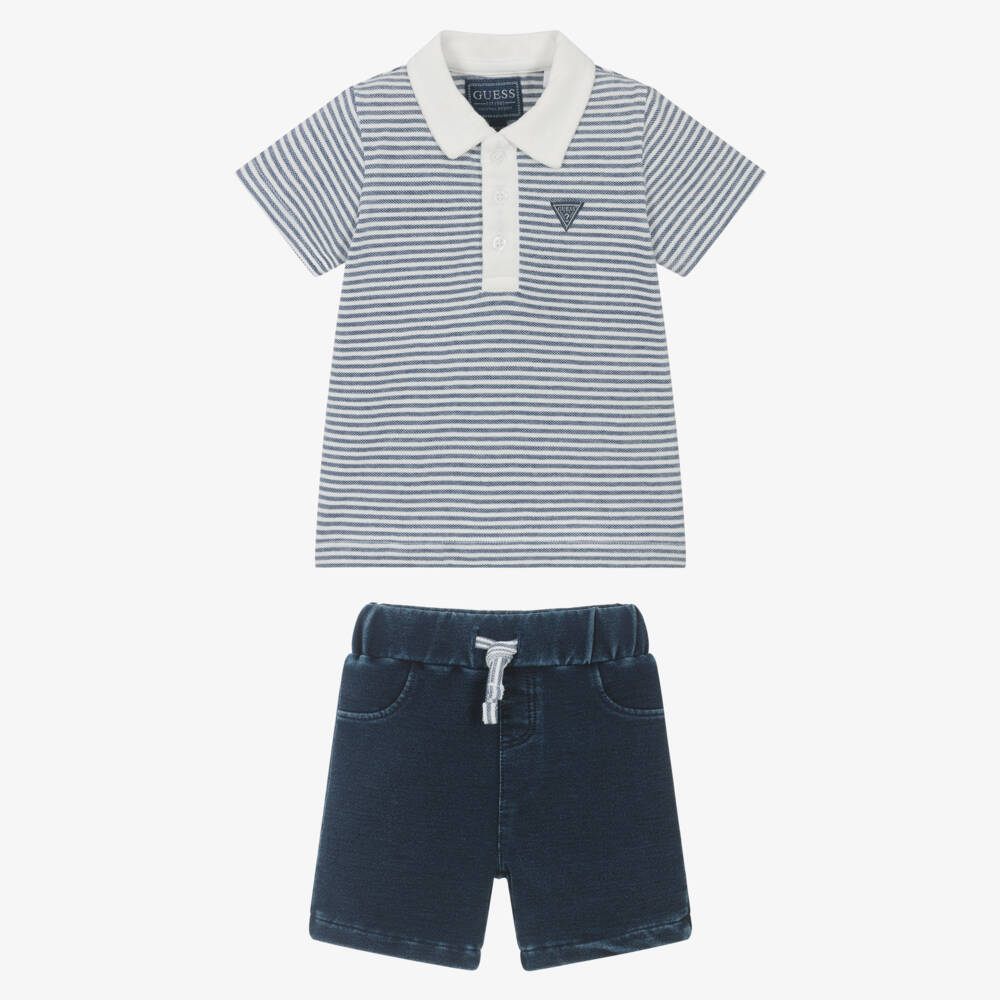 Guess-طقم بولو أزرق مع شورت جينز | Childrensalon Outlet