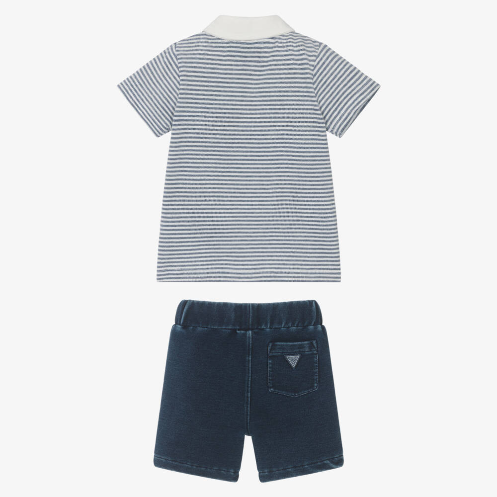 Guess-طقم بولو أزرق مع شورت جينز | Childrensalon Outlet
