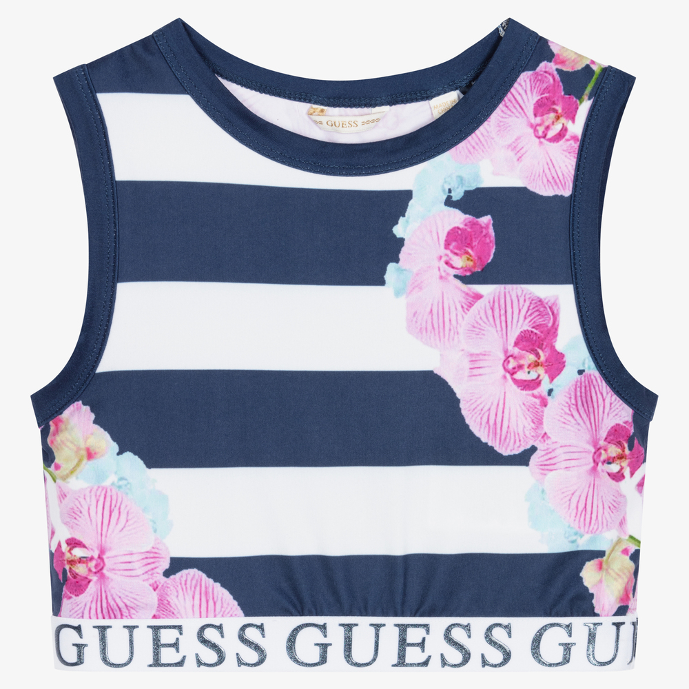 Guess - Blau gestreiftes Blumen-Kurztop   | Childrensalon