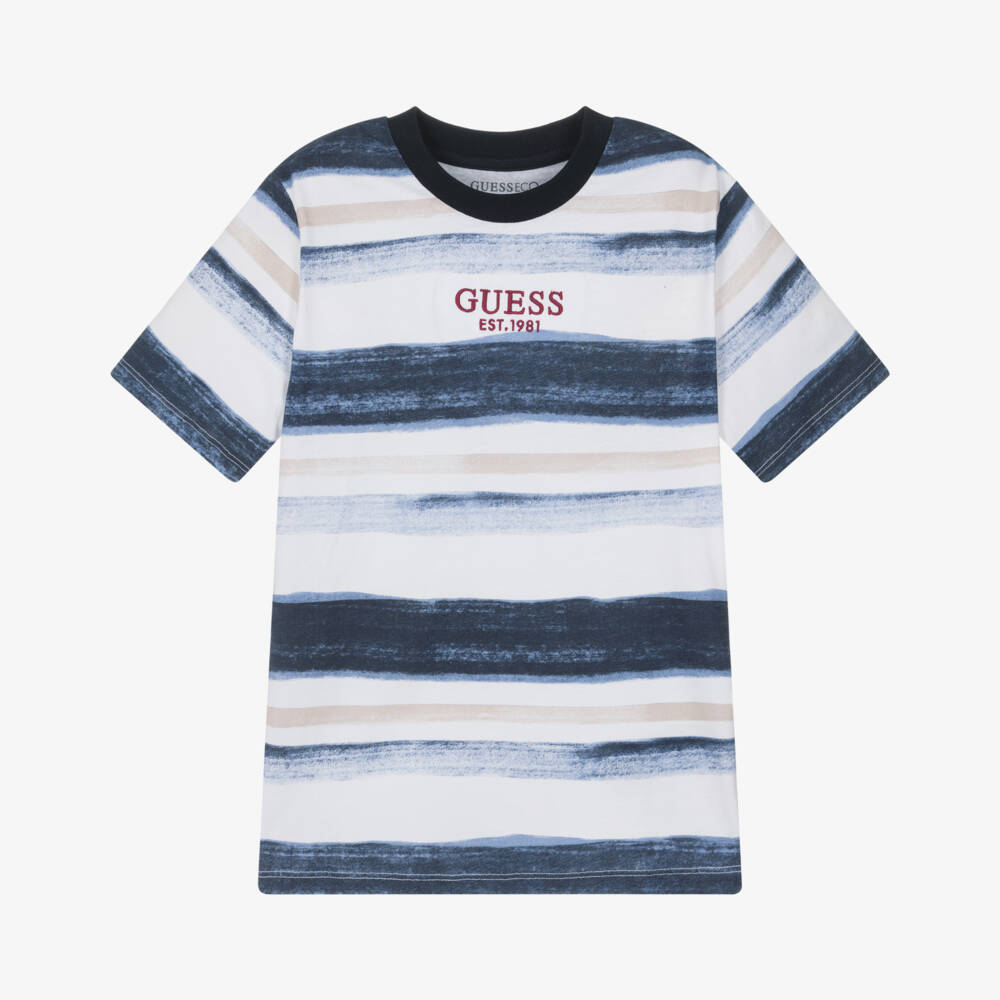 Guess-Футболка с синими полосками и логотипом для мальчиков | Childrensalon Outlet