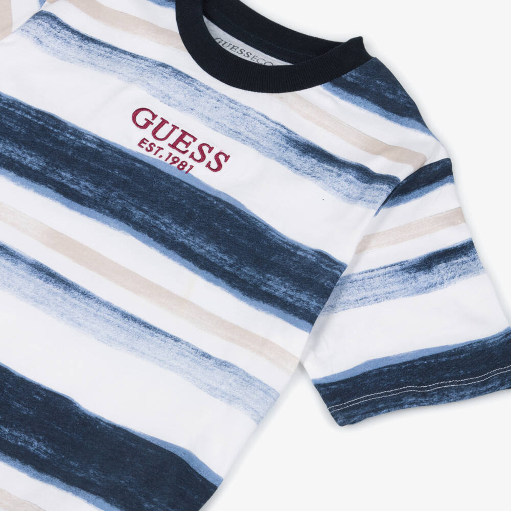 Guess-Футболка с синими полосками и логотипом для мальчиков | Childrensalon Outlet