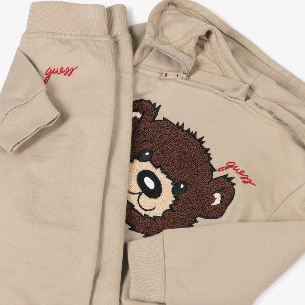 Guess-Boys Beige Bear Hooded Set | Childrensalon Outlet