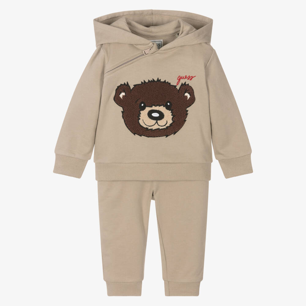 Guess-Boys Beige Bear Hooded Set | Childrensalon Outlet