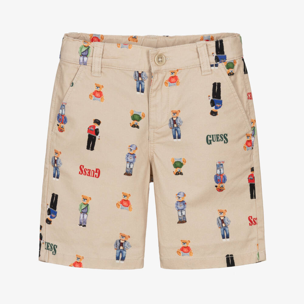 Guess-Boys Beige Bear Print Chinos | Childrensalon Outlet