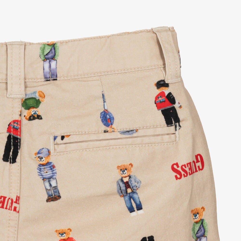 Guess-Boys Beige Bear Print Chinos | Childrensalon Outlet