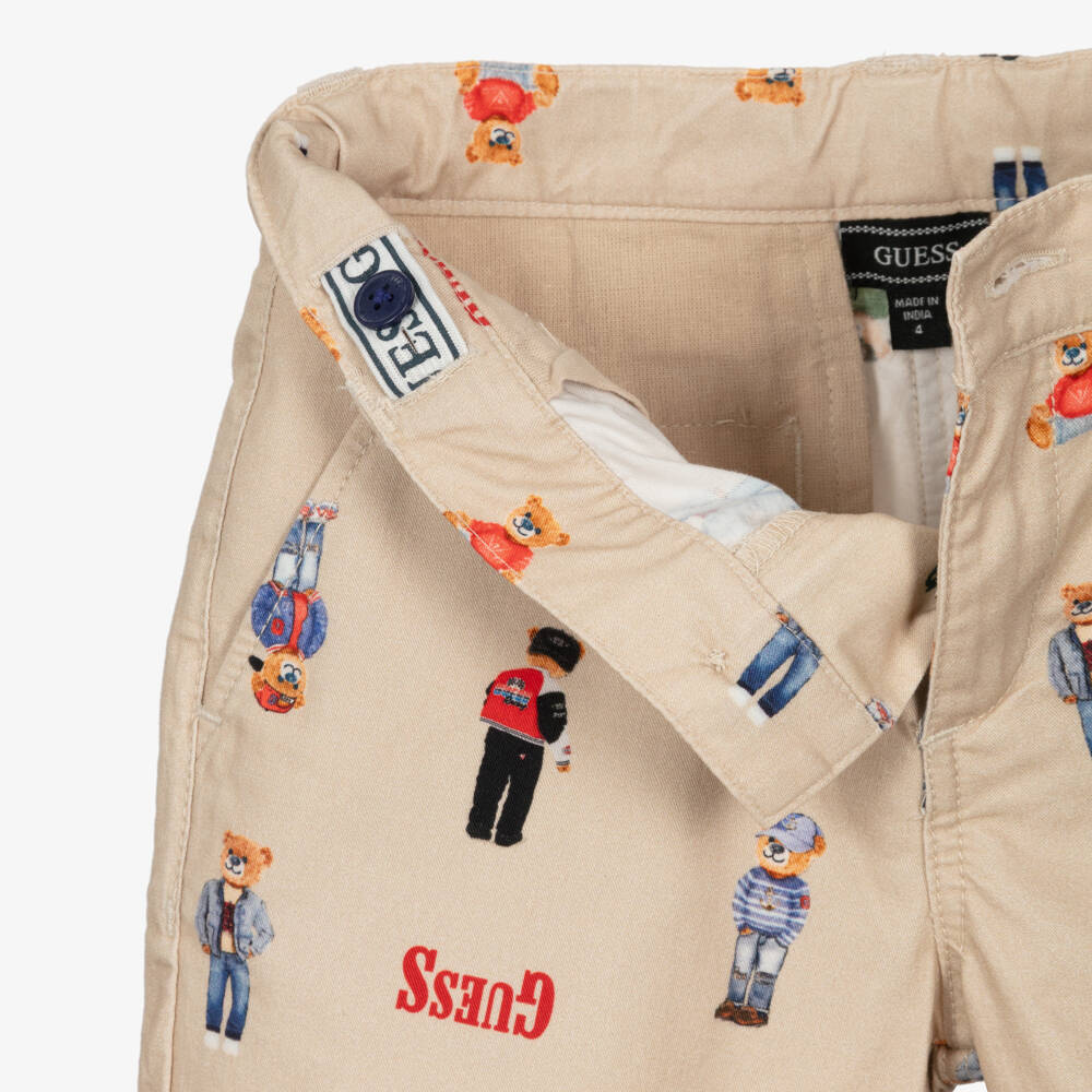 Guess-Boys Beige Bear Print Chinos | Childrensalon Outlet