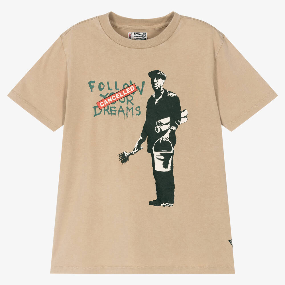 Guess - Boys Beige Cotton Banksy T-Shirt | Childrensalon