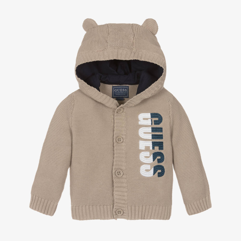 Guess-Boys Beige Cotton Hooded Cardigan | Childrensalon Outlet