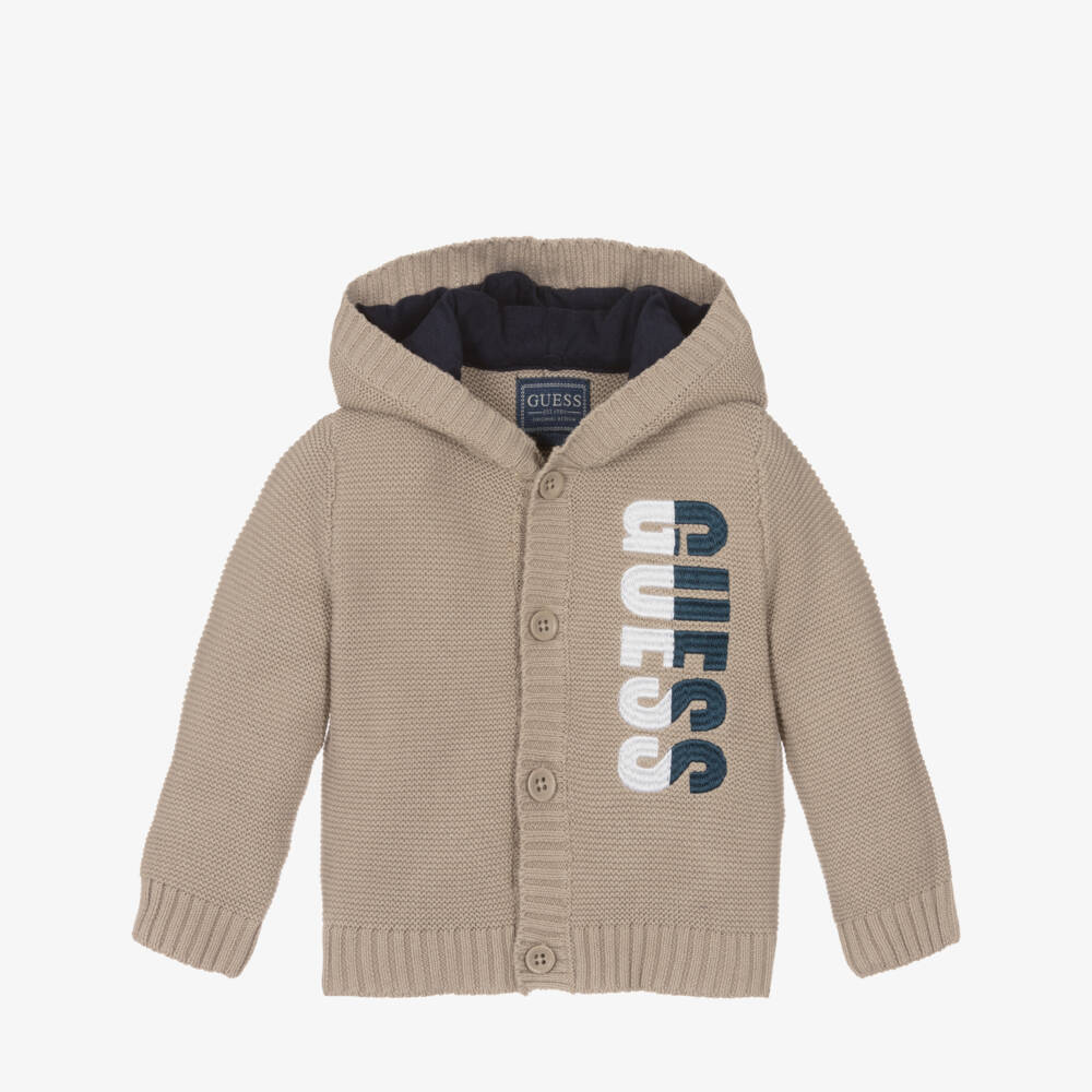 Guess-Boys Beige Cotton Hooded Cardigan | Childrensalon Outlet