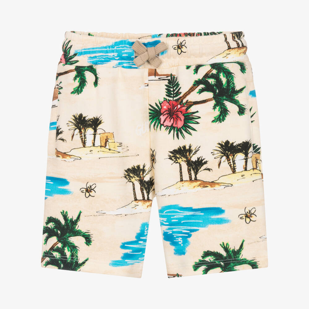 Guess - Boys Beige Cotton Logo Shorts | Childrensalon