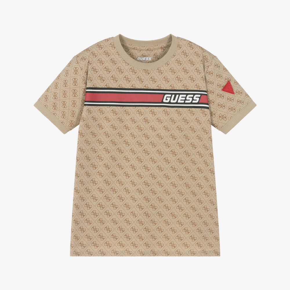 Guess-Футболка из бежевого хлопка с узором для мальчиков | Childrensalon Outlet
