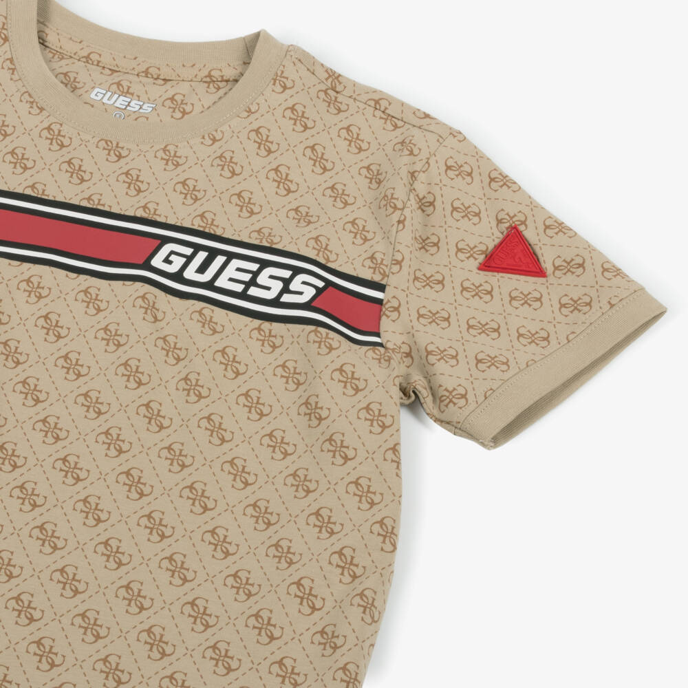 Guess-Футболка из бежевого хлопка с узором для мальчиков | Childrensalon Outlet
