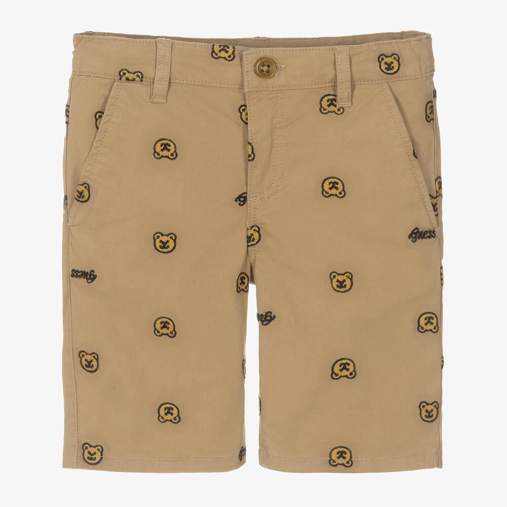 Guess-Boys Beige Cotton Teddy Bear Shorts | Childrensalon Outlet