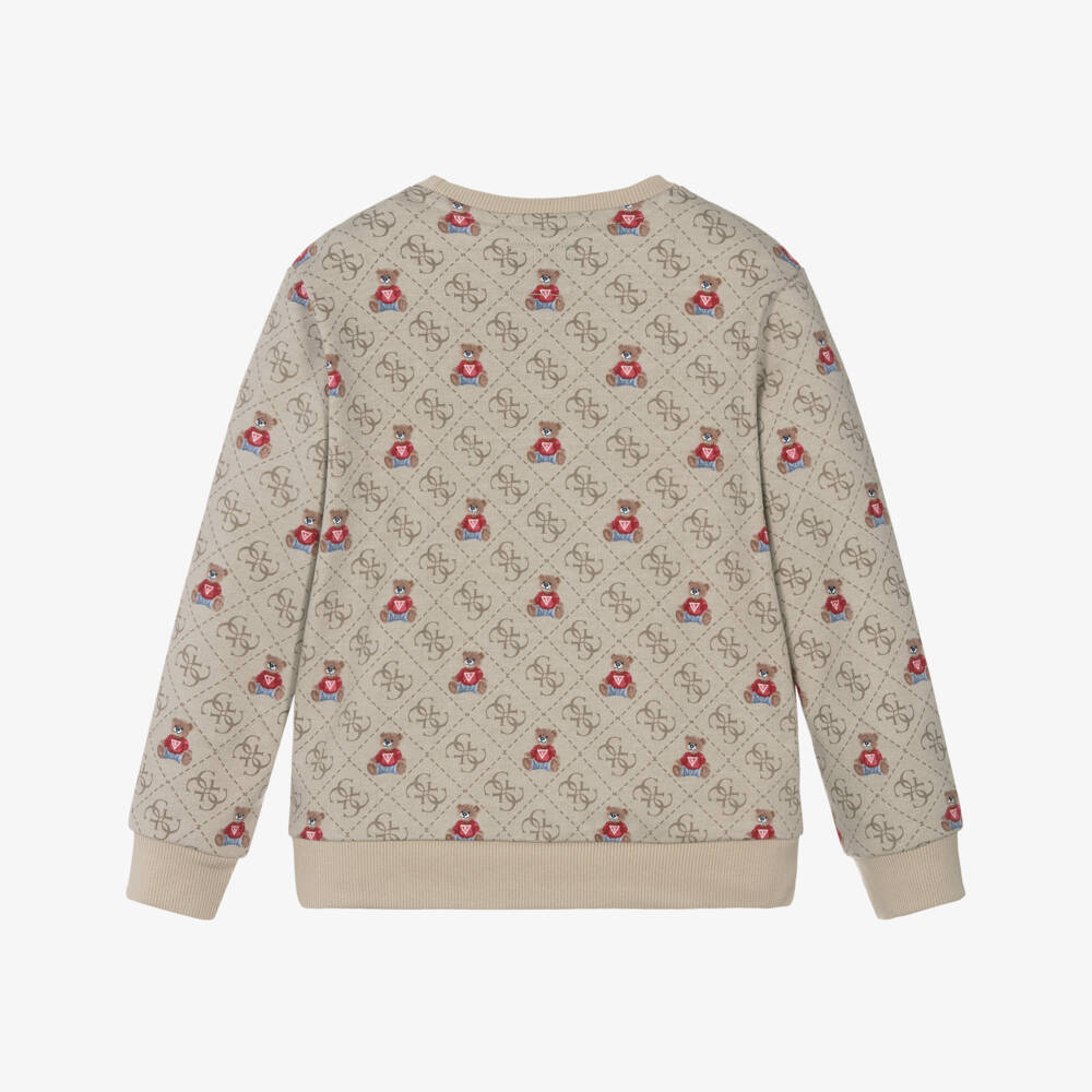 Guess-Boys Beige Cotton Teddy Sweatshirt with Triangle & 4G Logos | Childrensalon Outlet
