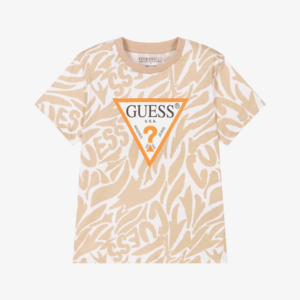 Guess-Boys Beige Cotton Tee Delight | Childrensalon Outlet