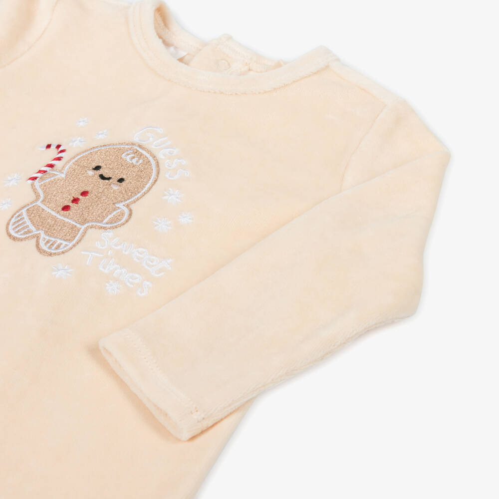 Guess-Boys Beige Gingerbread Velour Babygrow | Childrensalon Outlet