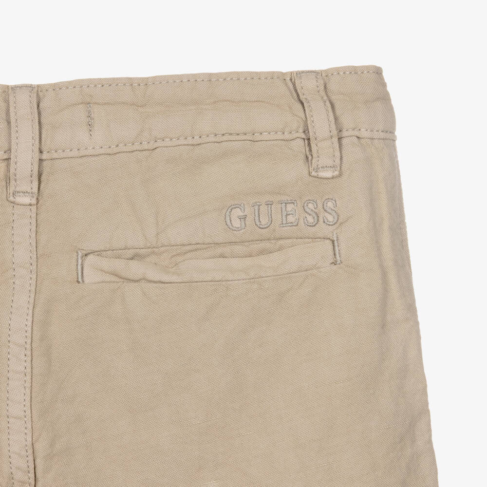 Guess-Boys Beige Linen Casual Shorts | Childrensalon Outlet