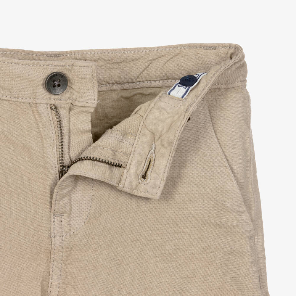 Guess-Boys Beige Linen Casual Shorts | Childrensalon Outlet