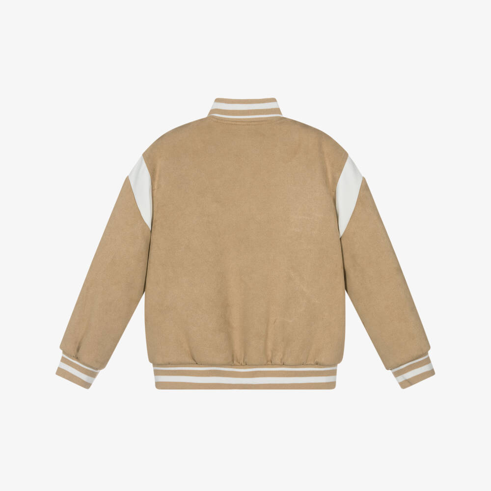 Guess-Boys Beige Suede-Style Varsity Coat | Childrensalon Outlet