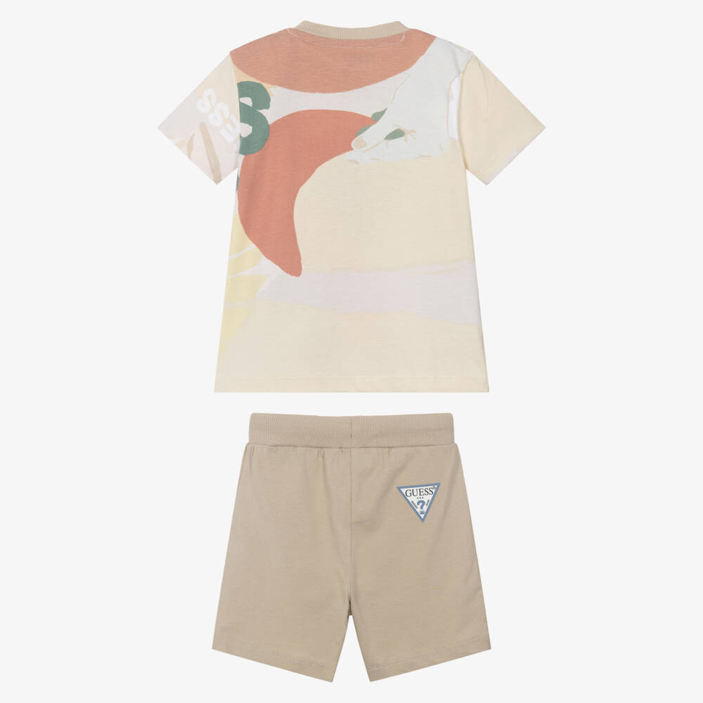 Guess-Boys Beige Tropical Cotton Shorts Ensemble | Childrensalon Outlet