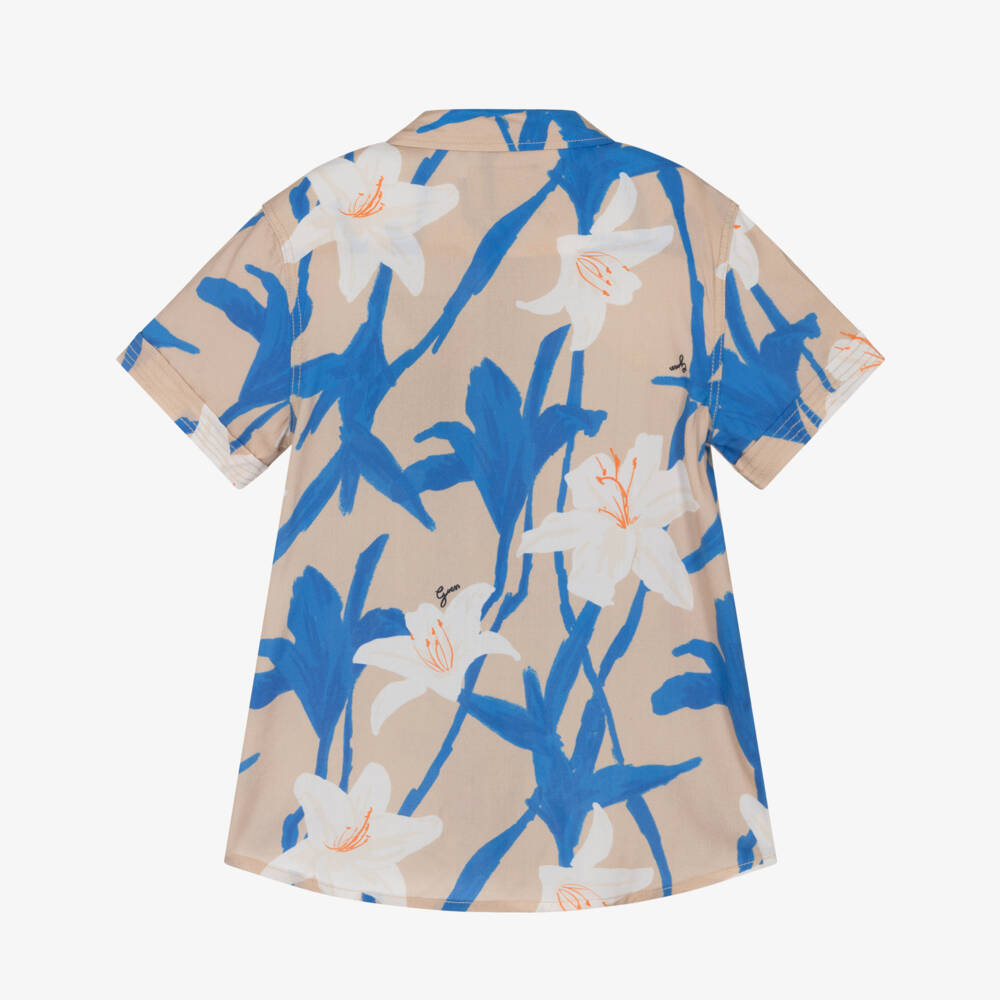 Guess-Boys Beige Tropical Open Collar Shirt | Childrensalon Outlet