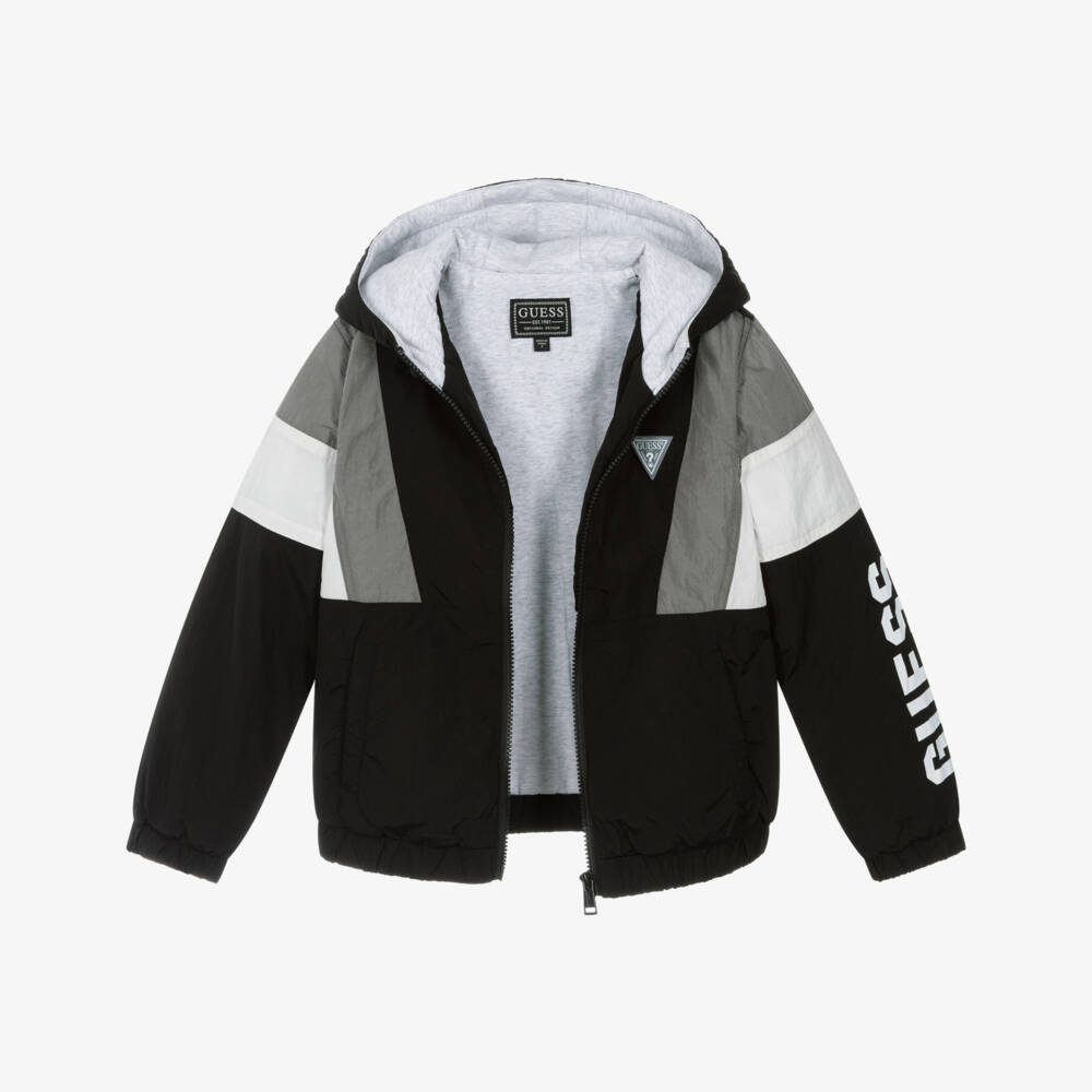 Guess-Boys Black Colorblock Hooded Jacket | Childrensalon Outlet