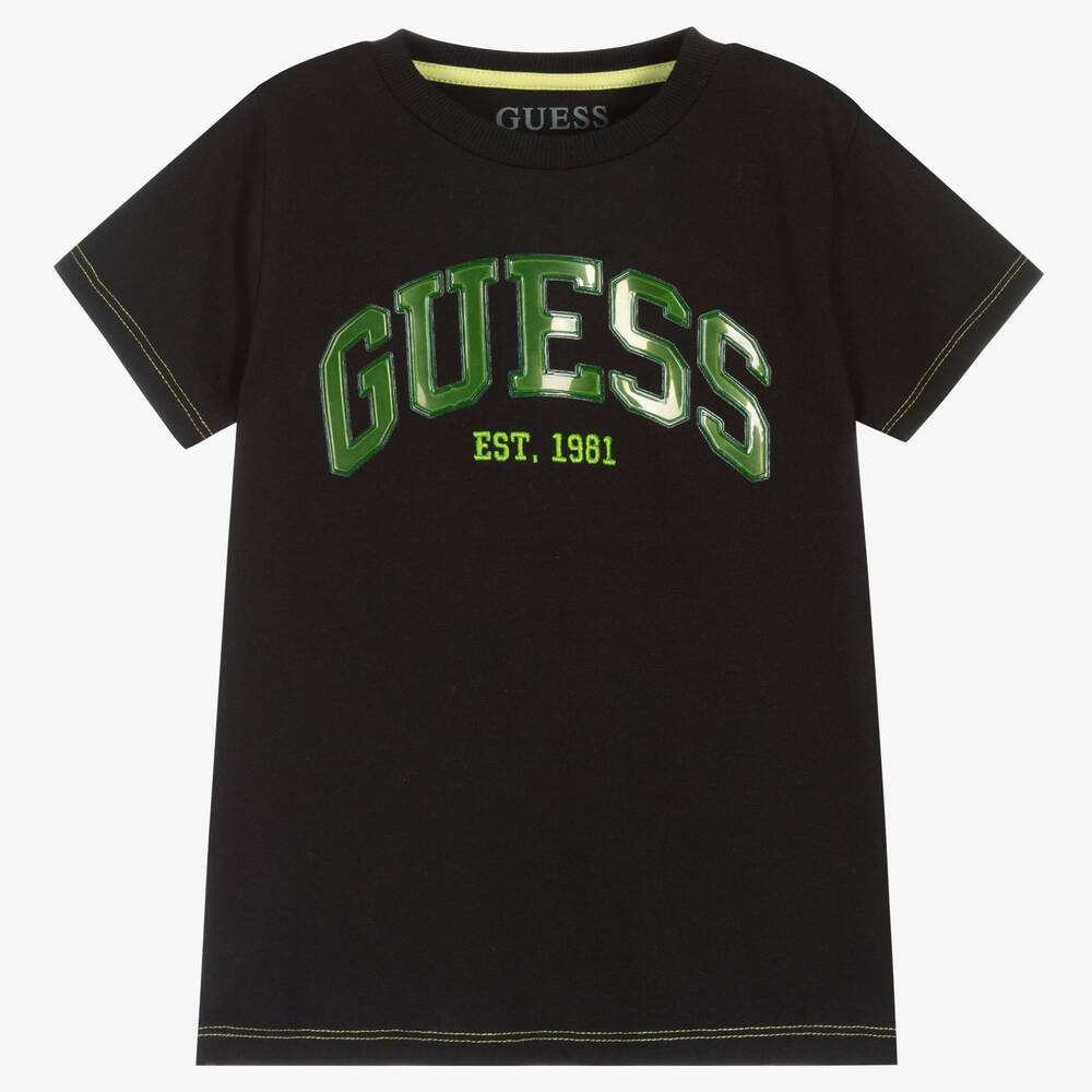 Guess - Boys Black Cotton Logo T-Shirt | Childrensalon