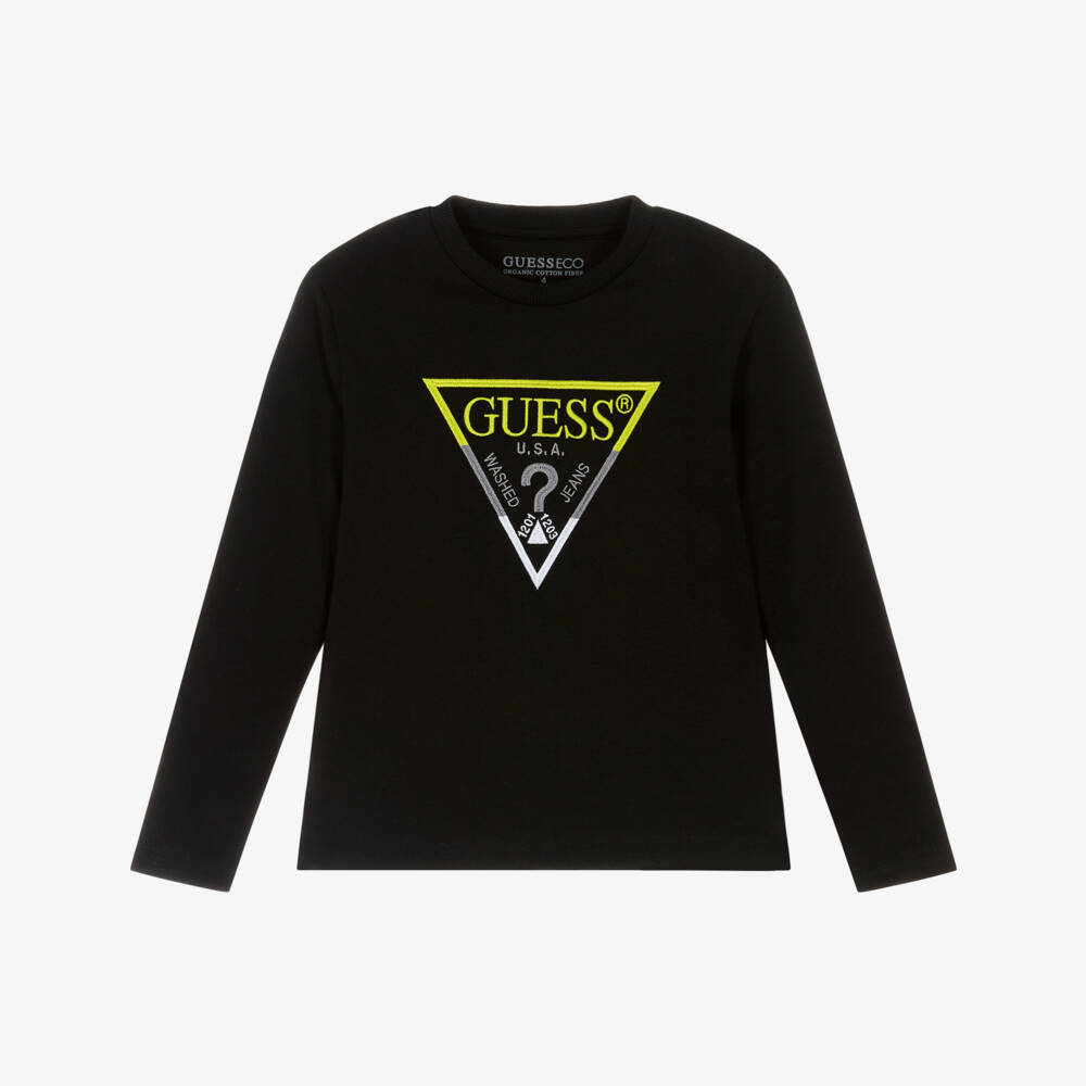 Guess-Boys Black Cotton Logo T-Shirt | Childrensalon Outlet