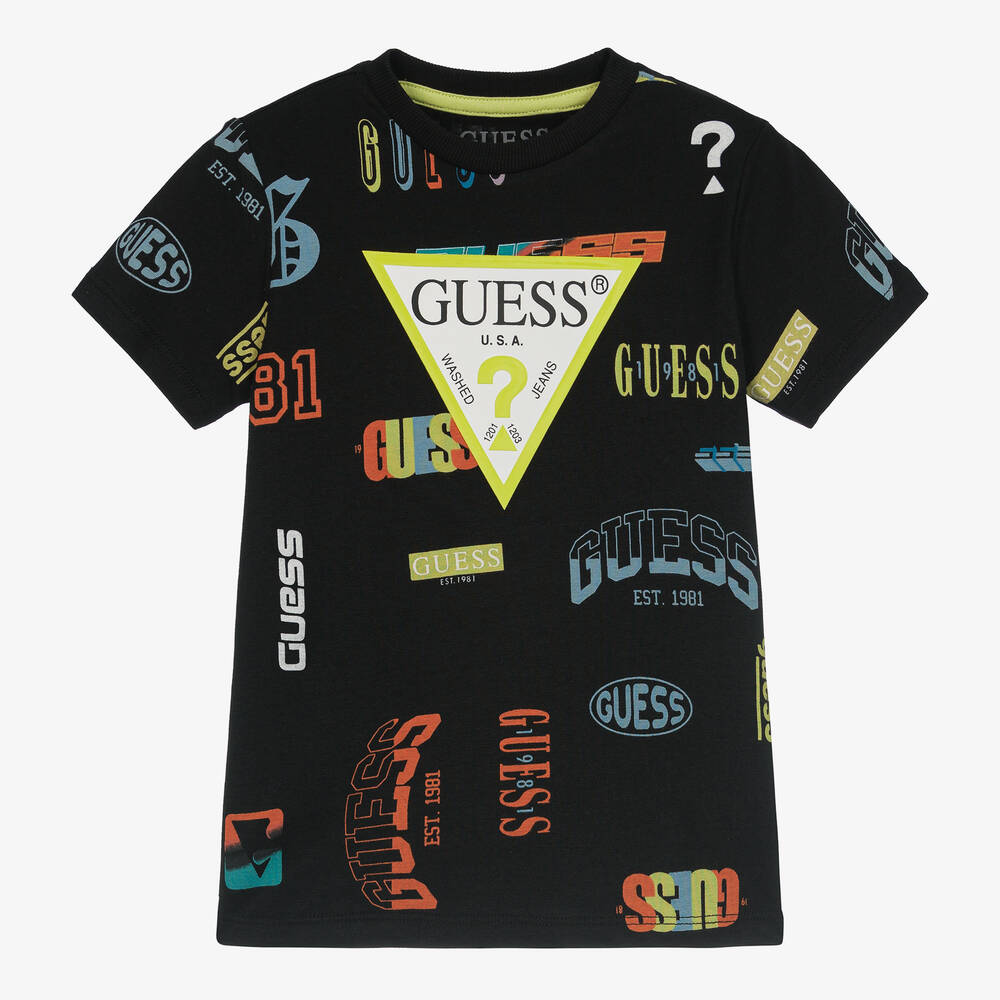 Guess - Baumwoll-T-Shirt mit Print schwarz | Childrensalon